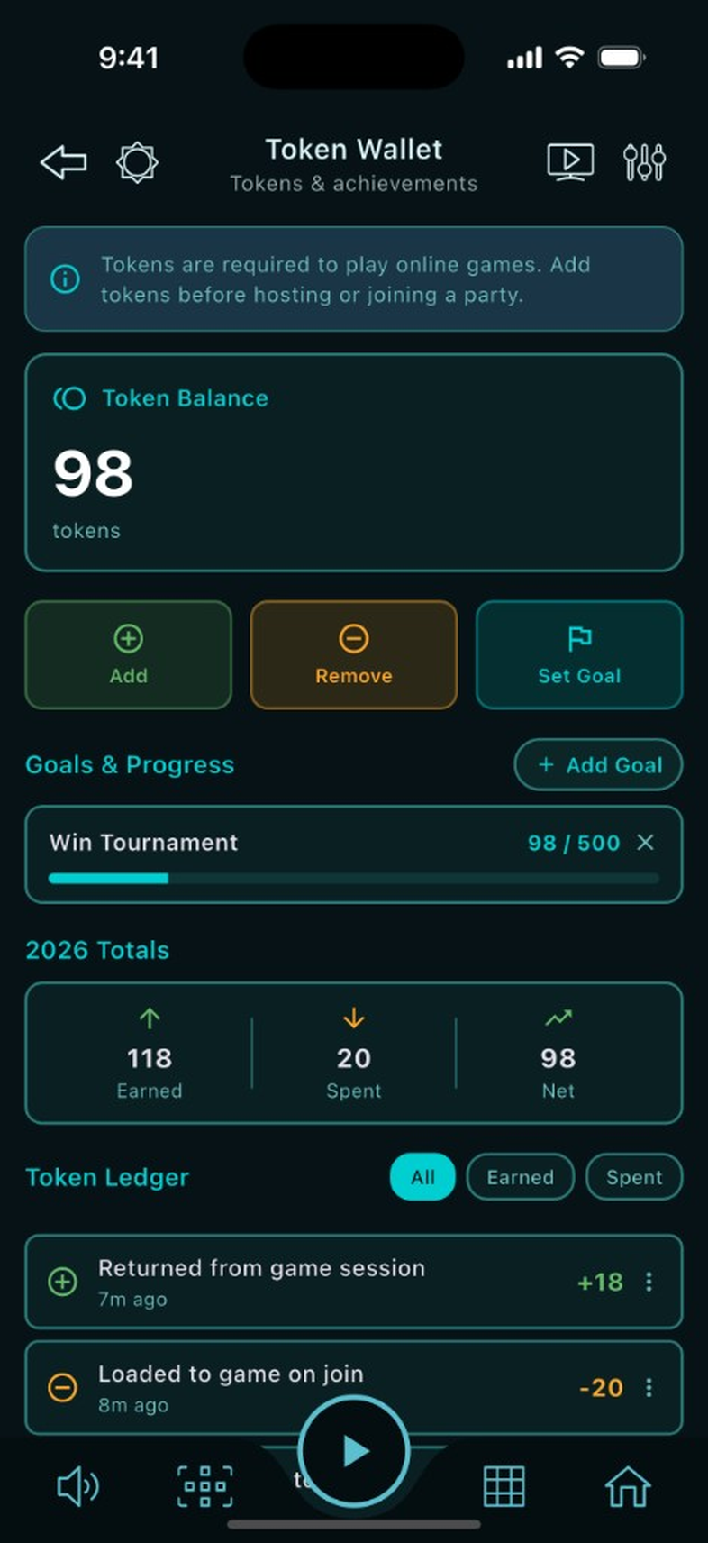 Balance, goals & ledger
